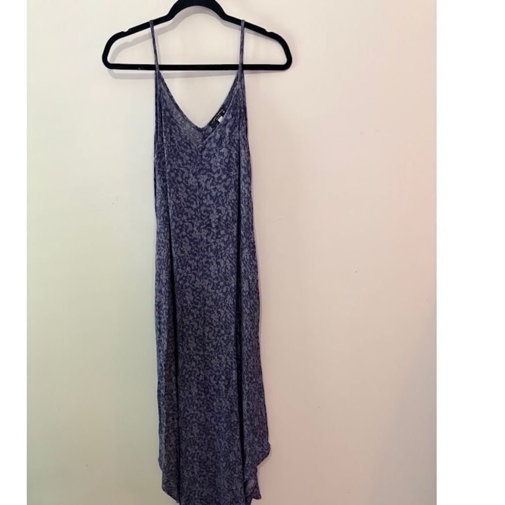 Final Touch Maxi Dress Womens Large Blue Floral Paisley Spaghetti Strap Crinkle